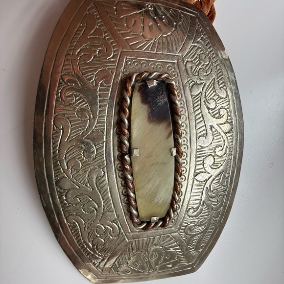 Vintage Braided Leather Belt Silver Tiger Eye Buckle - Picture 4 of 7